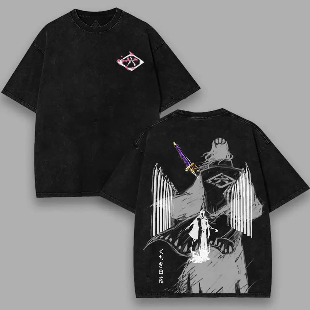 T-shirt BLEACH Kuchiki Byakuya Anime Vintage Lavé Oversize Manches Courtes Été 100% Coton Vêtements