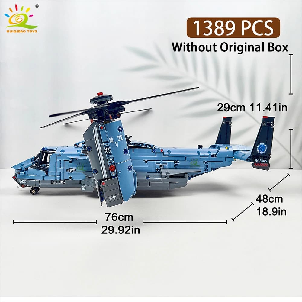 HUIQIBAO MOC 1389 pièces V-22 avion inclinable hélicoptère bloc de construction enfants modèle d'avi
