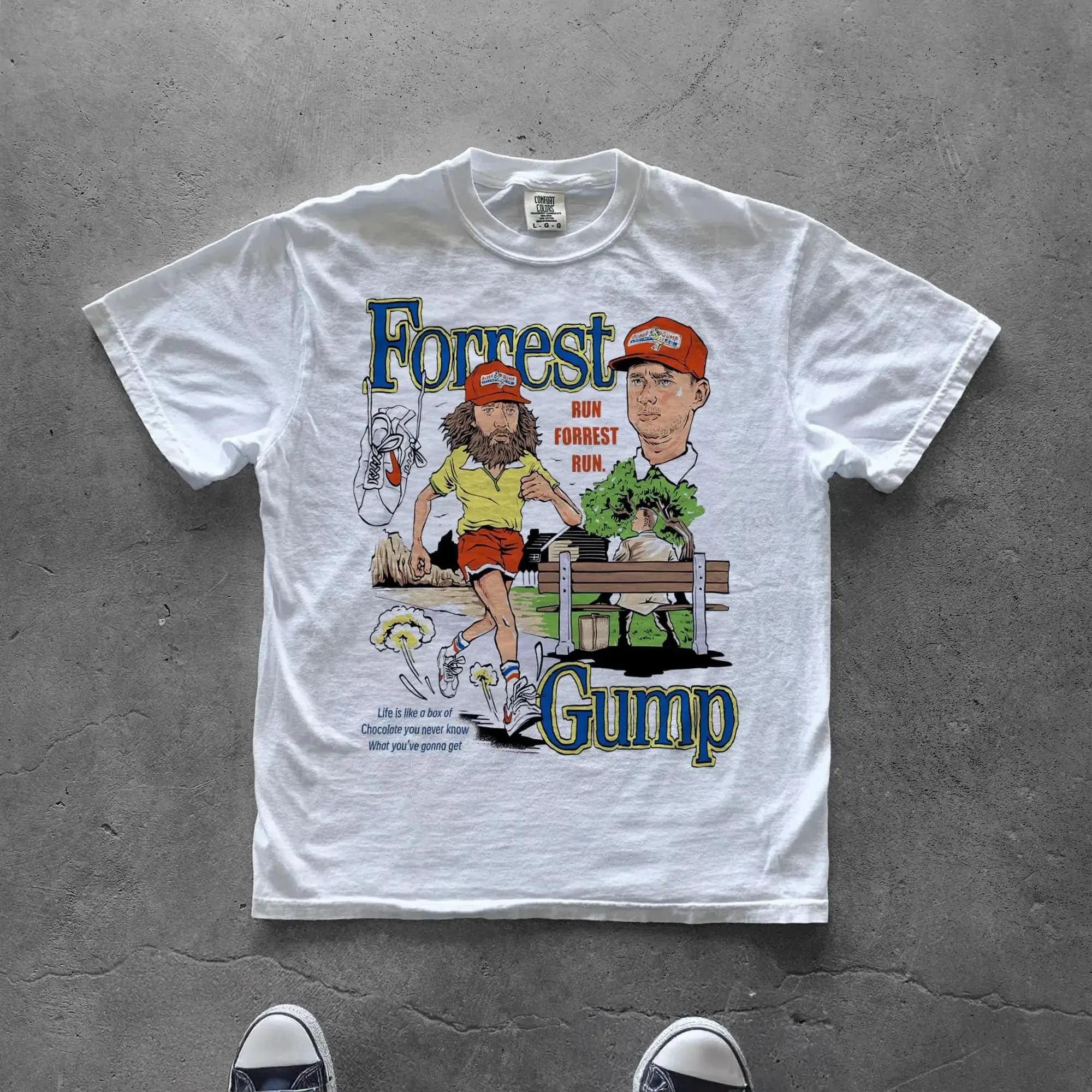 T-shirt à motif teinté, T-shirt vintage Y2k, T-shirt sur le thème du film Forrest Gump, T-shirt impr