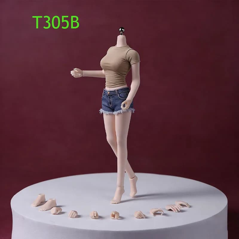 T305 N306 Corps féminin sans couture à l'échelle 1/12, pieds de 14 cm, teint hâlé clair, super flexi