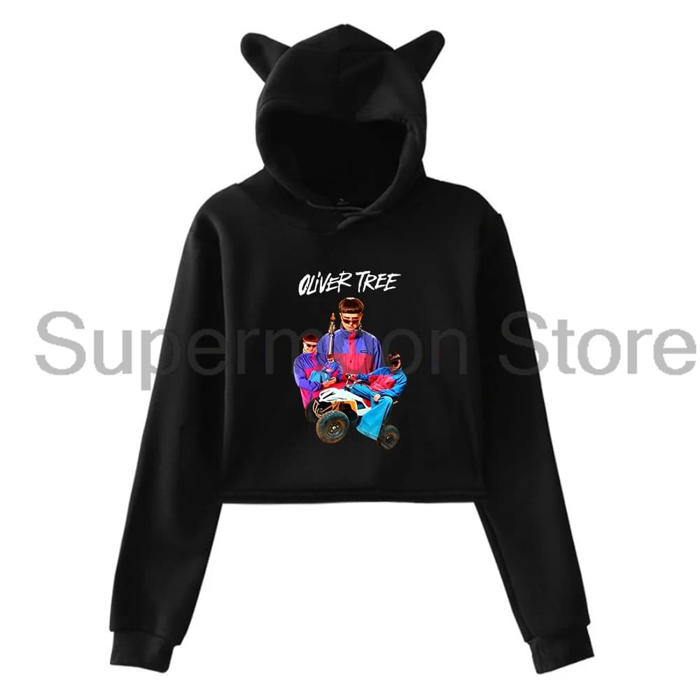 Sweat-shirt à capuche avec oreilles de chat, manches longues, coupe courte, pour femme, commémorant