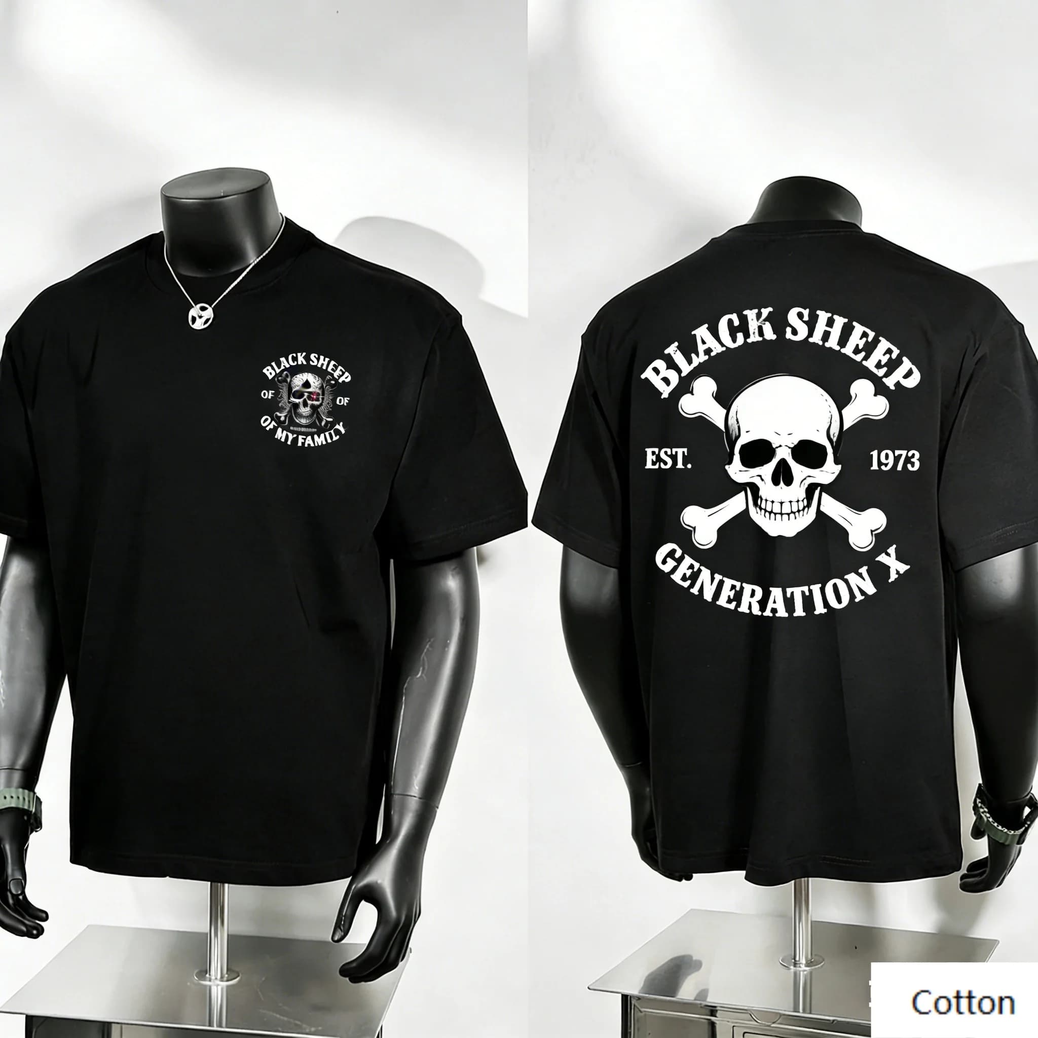 T-shirt double face Black Sheep Generation X Skull, 100% coton unisexe, streetwear rétro punk, t-shi