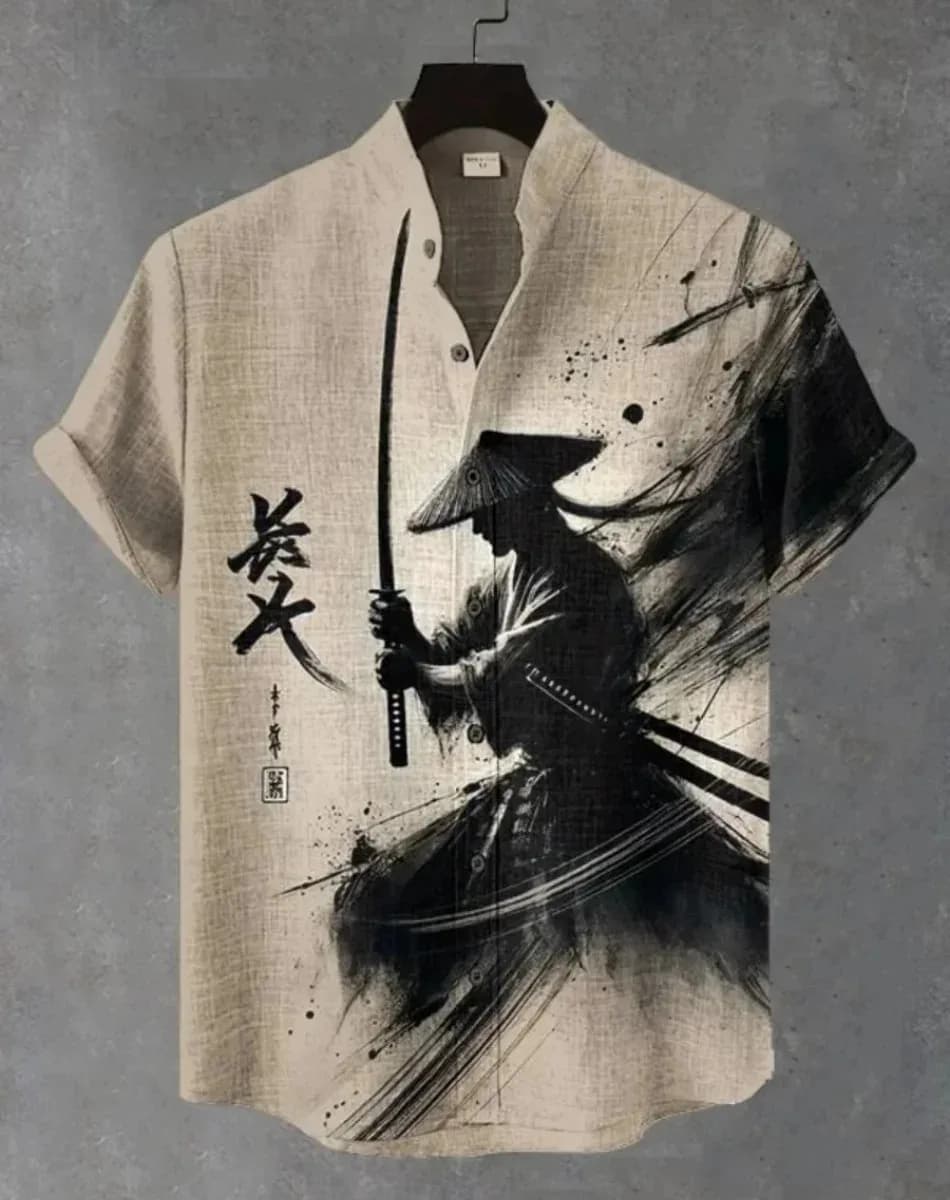 Chemise Hawaïenne Homme Style Samouraï Décontractée, Confortable, Tendance, Manches Courtes, Coupe A