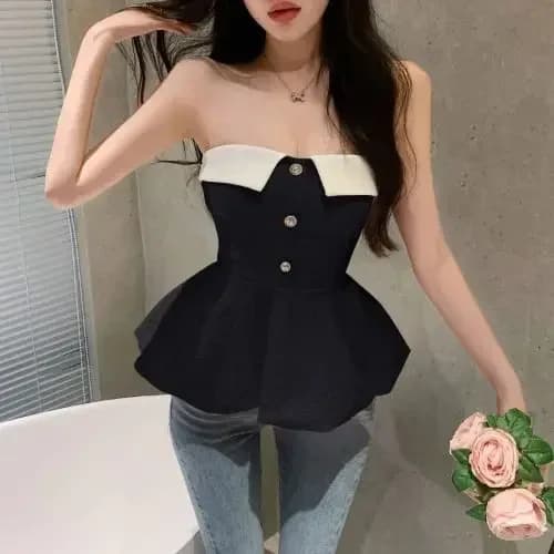 Niche américaine Chic Sexy licou Camisole femmes été moelleux Tweed Style haut été