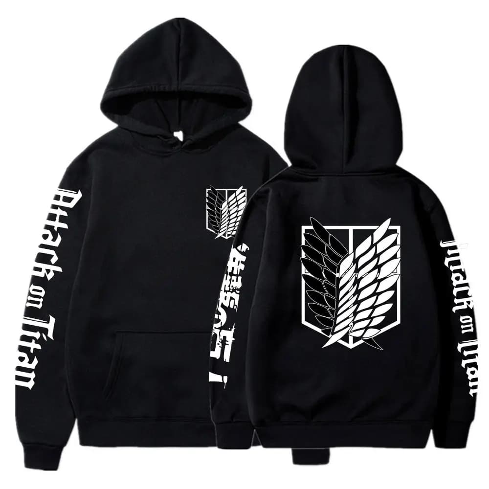 Attaque sur Titan sweat à capuche noir hommes femmes 2025 hiver coton sweat ailes de liberté emblème