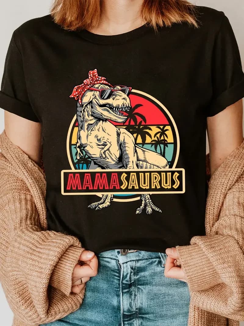 Drôle MamaSaurus T-Rex dinosaure maman T-Shirt rétro Vintage T-Shirt doux col rond chemise à manches