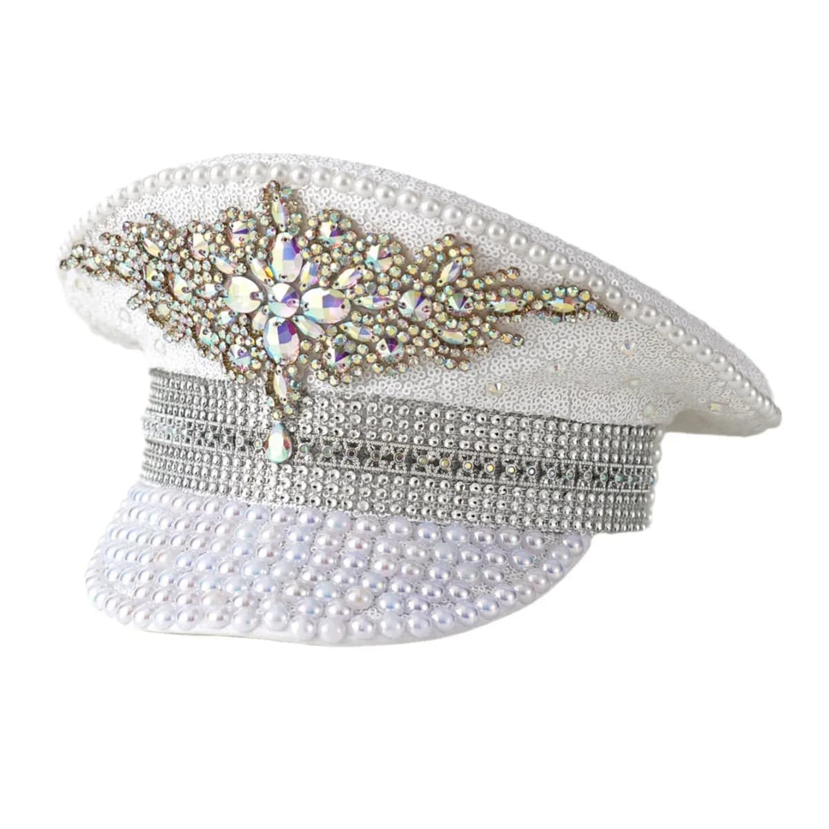 Casquette de fête pour patients avec biscuits blancs, incrustée de pierres précieuses, chapeau de sc