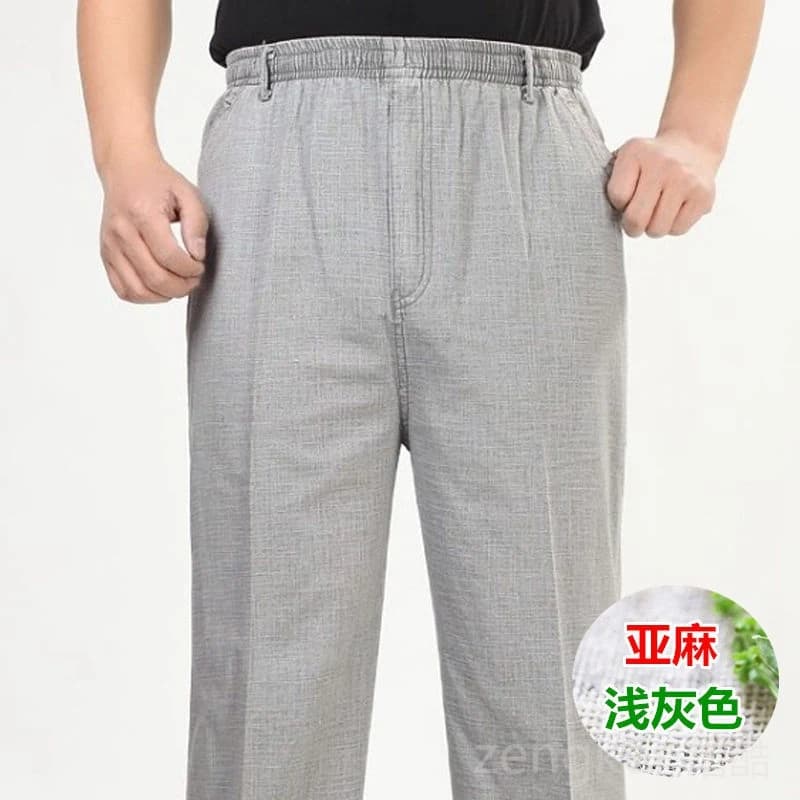 Pantalon d'été décontracté en coton et lin pour homme d'âge moyen, pantalon élastique pour grand-pèr
