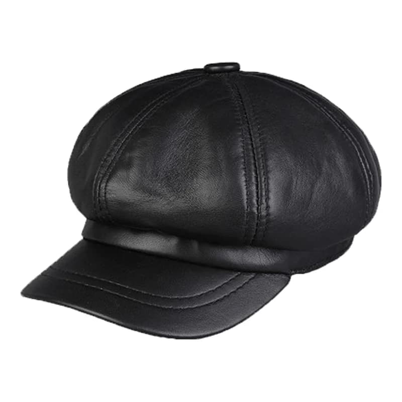 Casquette octogonale mode béret littéraire casquettes pour femmes printemps en cuir véritable poudre
