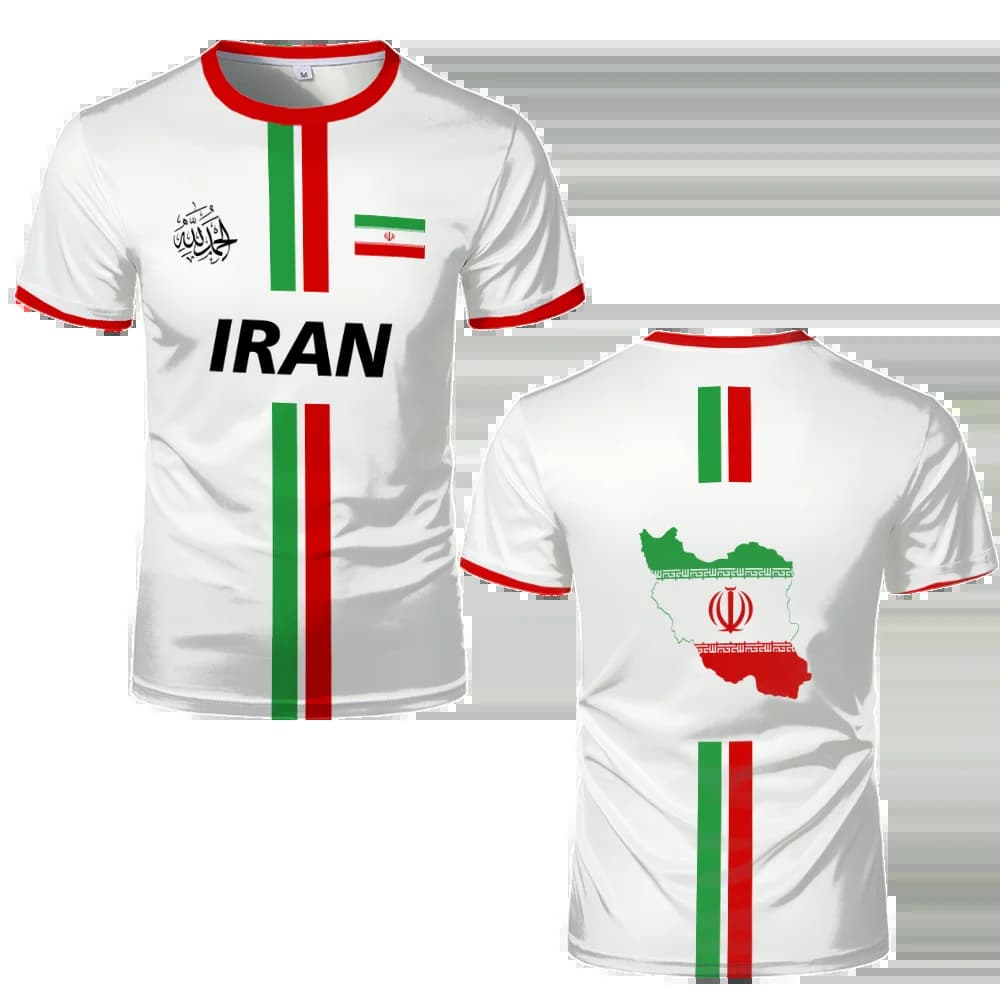 Iran Football Jersey Sports d'été respirant séchage rapide col rond manches courtes T-shirt drapeau 