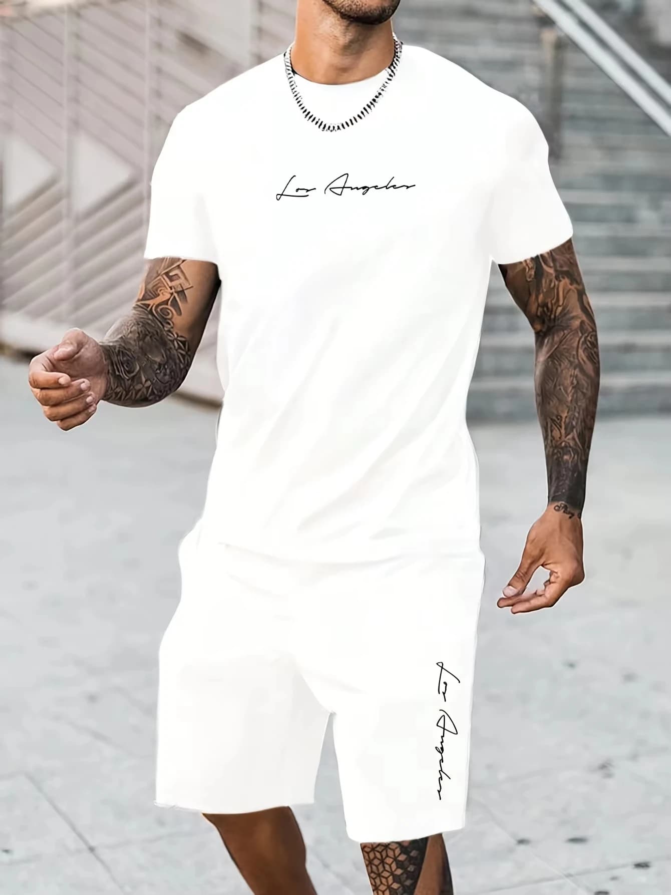 Ensemble de t-shirts respirants pour hommes, coupe ample et décontractée, imprimé lettres Los Angele