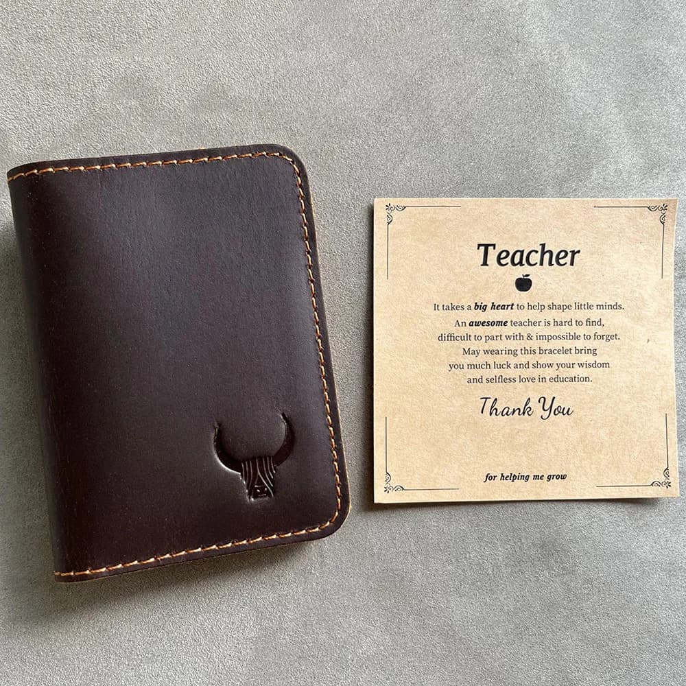 Porte-cartes en cuir fait main avec carte-cadeau, cadeau de la journée des enseignants, cadeaux de r