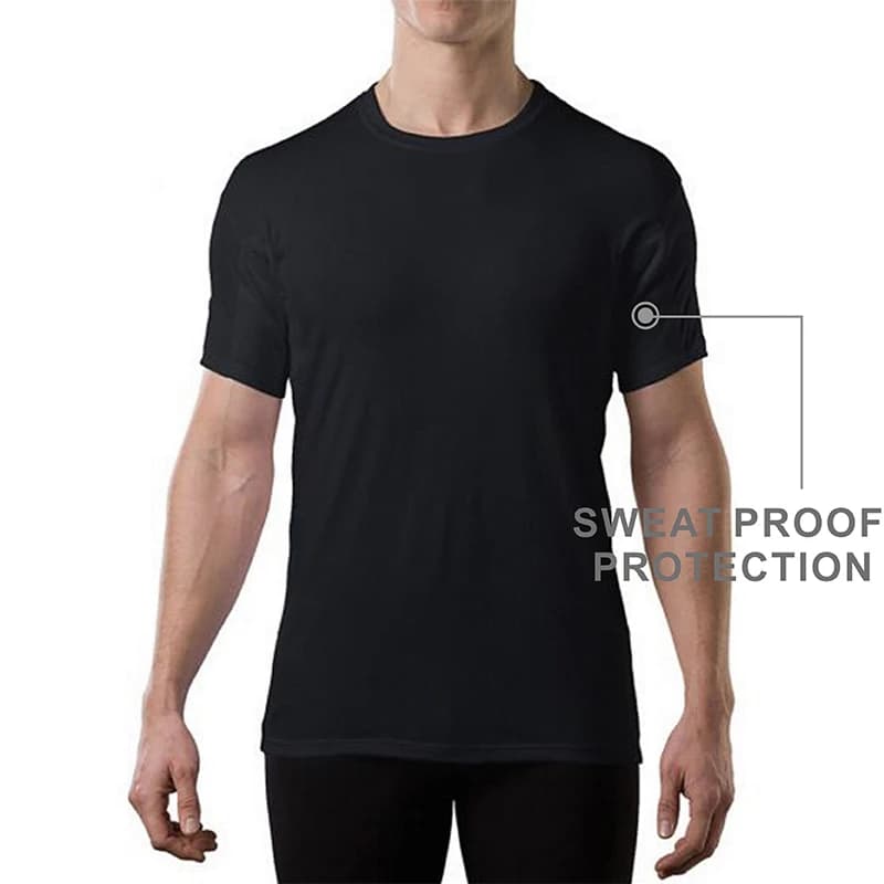 T-shirt à col rond avec coussin anti-transpiration pour homme, maillot de corps uni, t-shirt respira