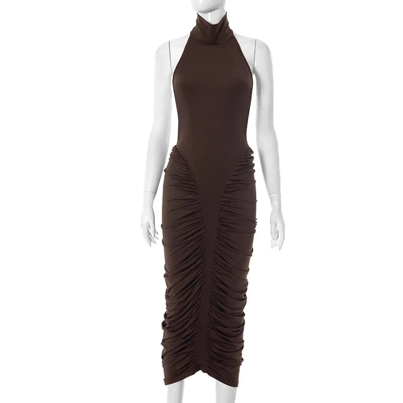 TARUXY licou plissé robe Maxi pour les femmes sans manches Sexy dos nu robe haute rue soirée vêtemen