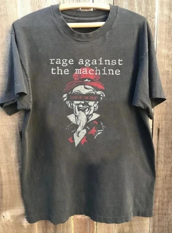 T-shirt en coton anthracite Rage Against The Machine Tour Music, vêtement d'été ample et respirant p