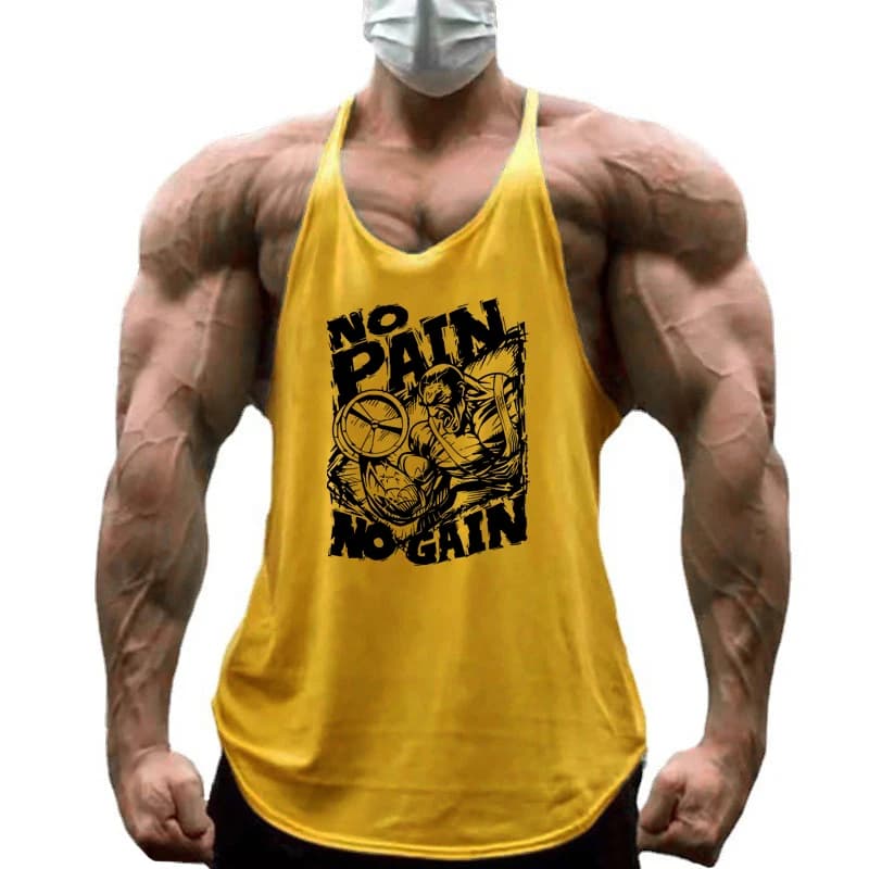 NO PAIN NO GAIN Imprimé Gym Fitness T-Shirt Hommes Musculation Sport Sans Manches Gilets Coton Respi