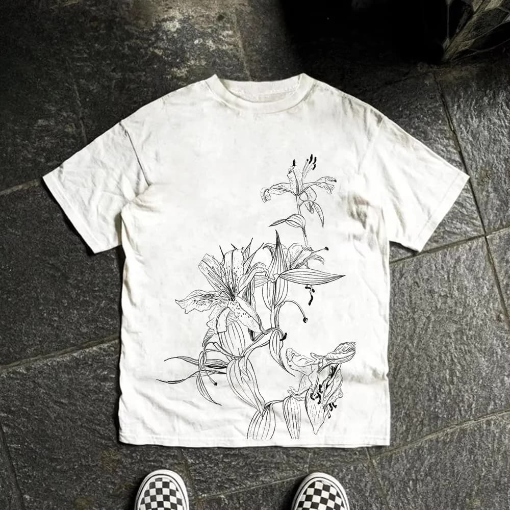 T-shirt à manches courtes col rond style rétro preppy avec imprimé floral Iris NewLine Art, vêtement