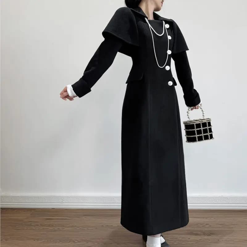 Mode française polyvalent Super beau manteau en laine femmes hiver nouvelle taille et mince Long Cap