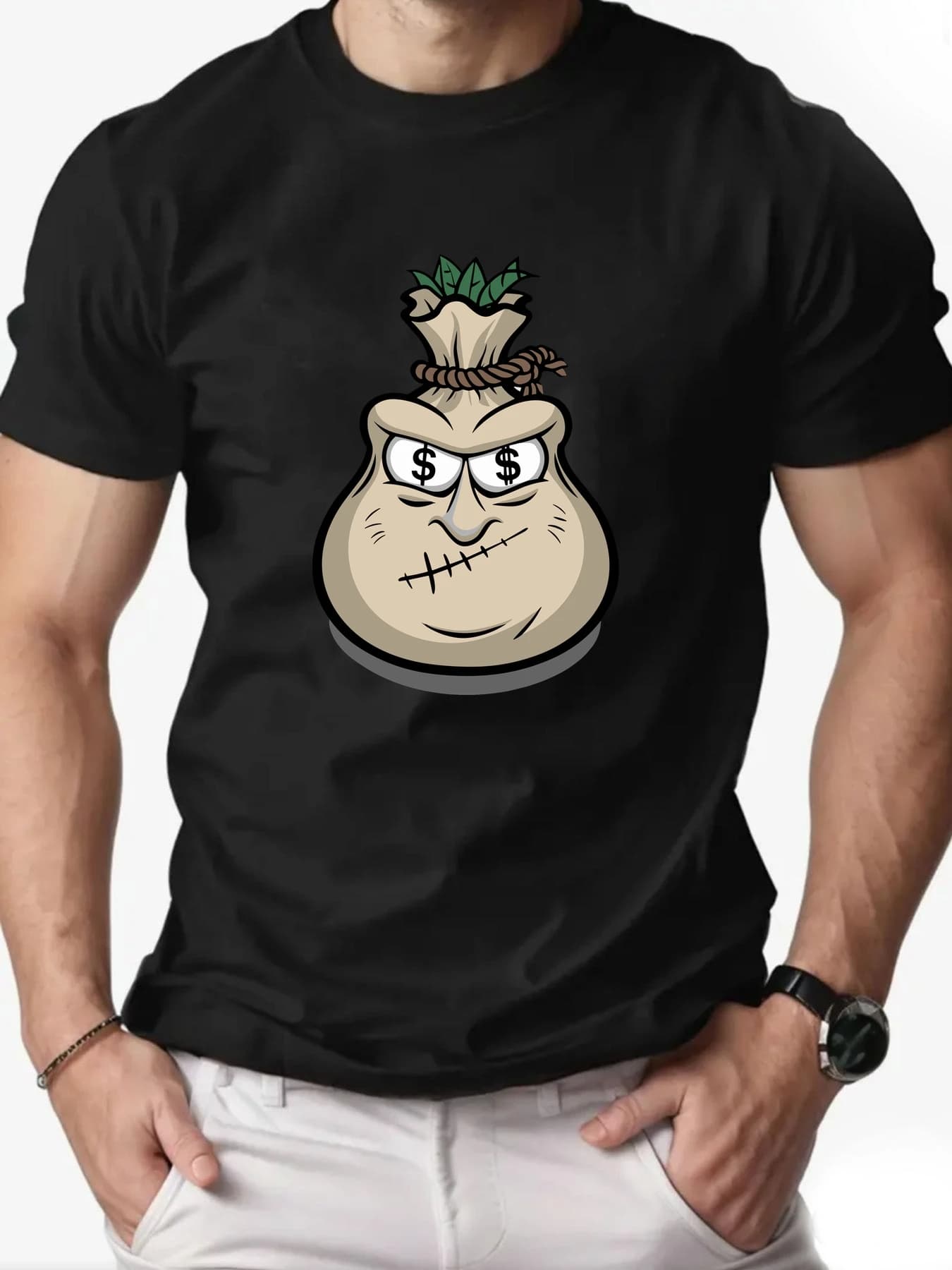 T-Shirt homme éléments de dessin animé motif imprimé mode loisirs sport hommes col rond T-shirt haut