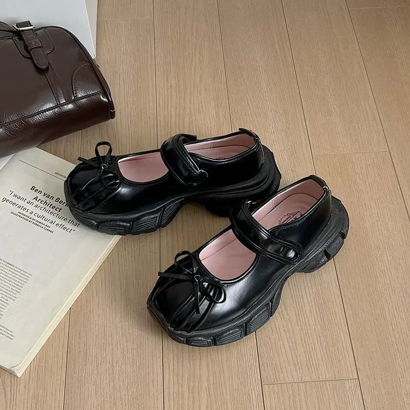 Mocassins plats à plateforme de Ballet rétro pour femmes, baskets de ballerine, escarpins épais Mary
