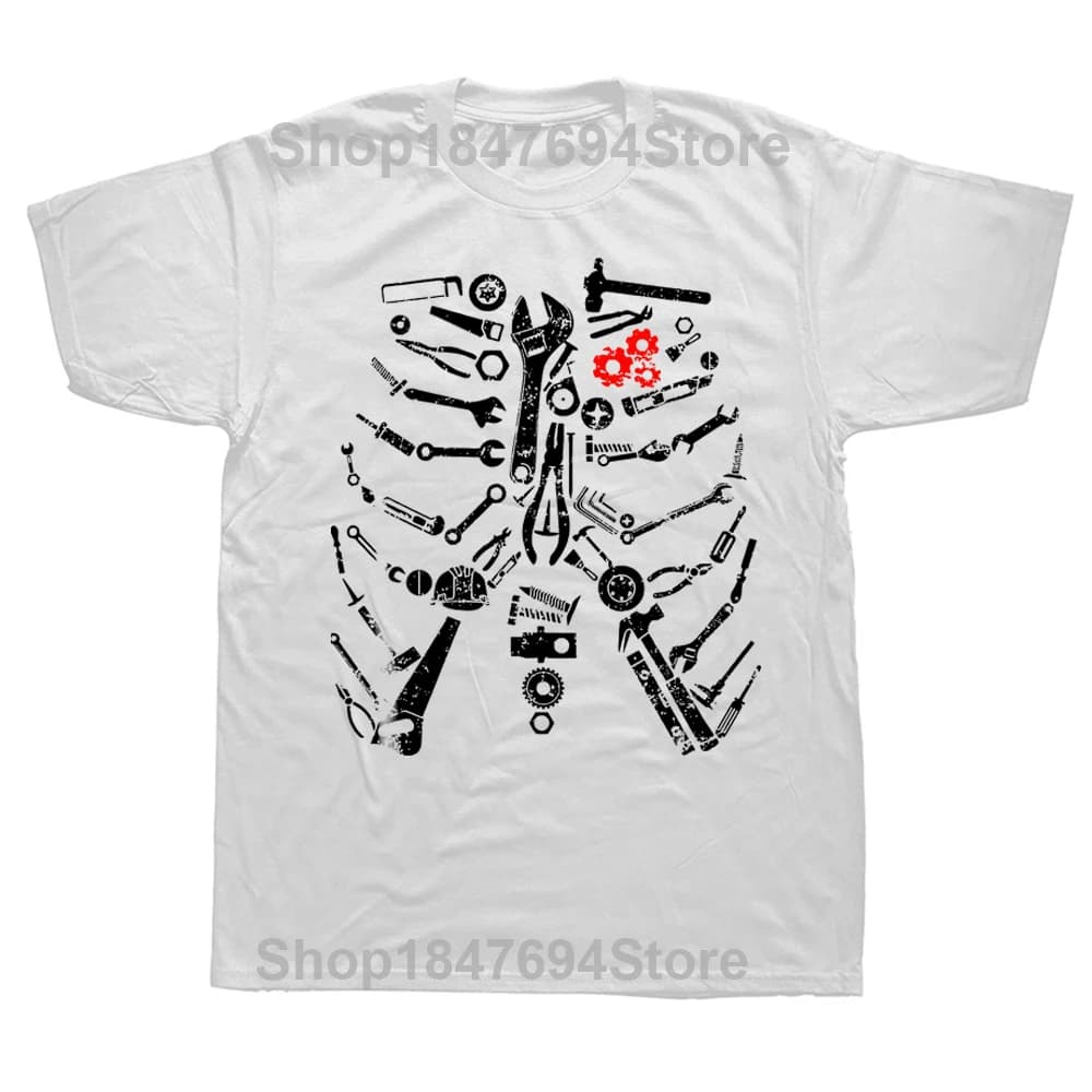 T-shirt squelette de mécanicien, outils de mécanicien artisanal, t-shirts graphiques amusants unisex