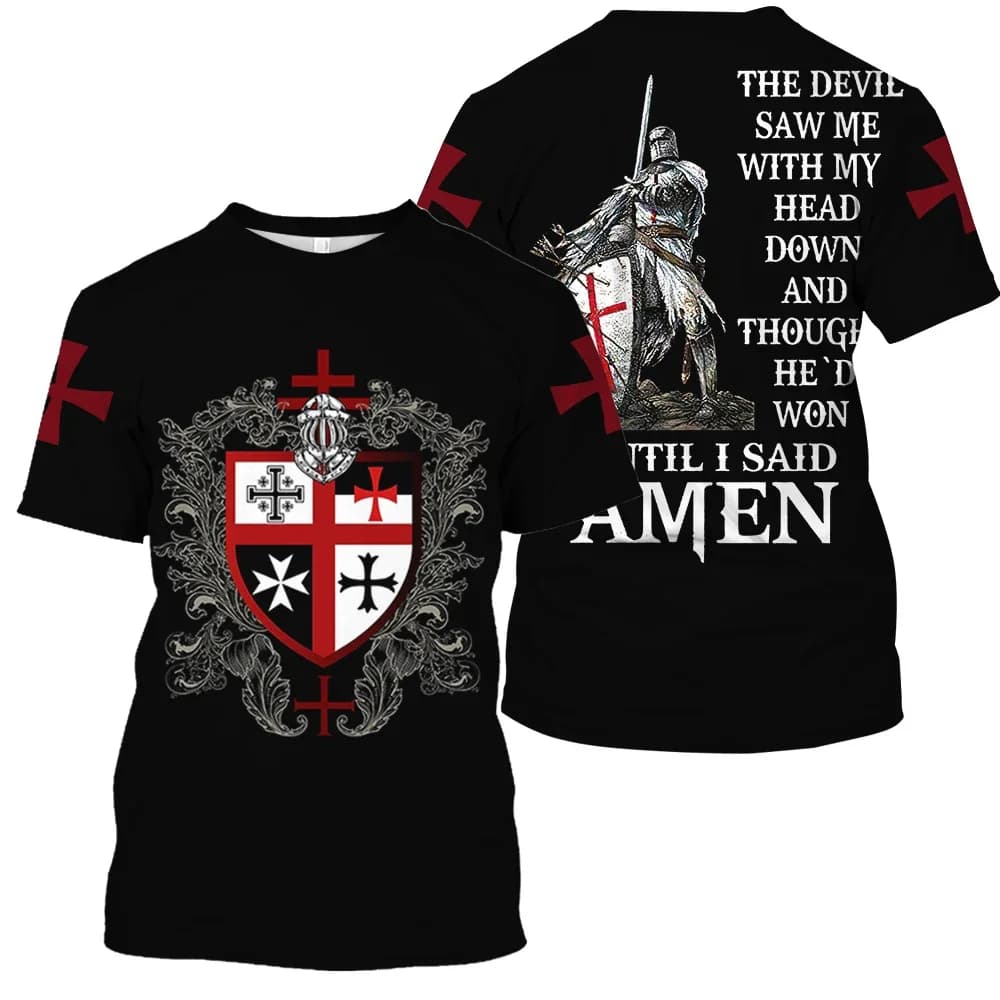 2025 T-shirt Vintage pour hommes 3D chevalier imprimé hauts rue Hip Hop col rond manches courtes T-s