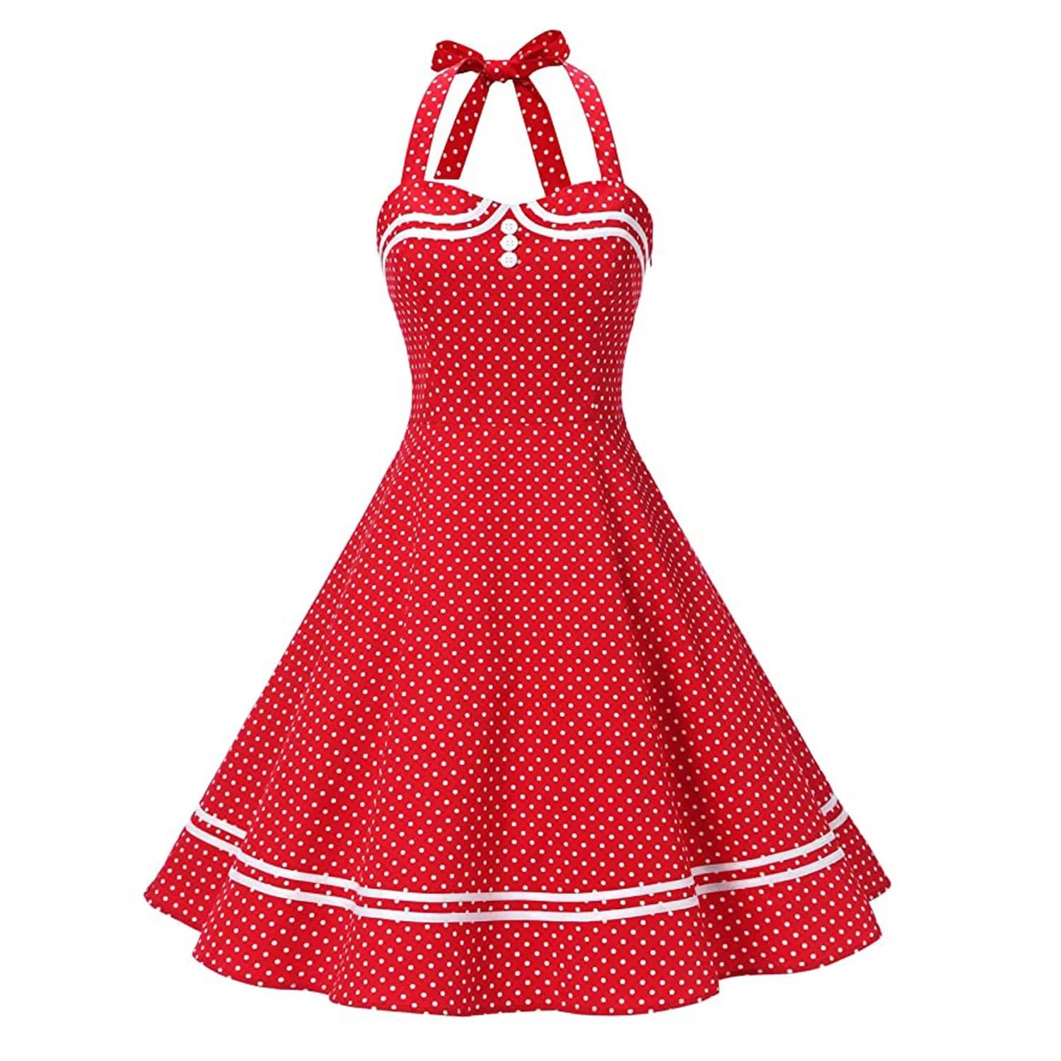 Robe Vintage Jaune Halter Sexy Rétro Femme Pin Up Rockabilly Grande Ampleur pour Soirée Vêtements d'