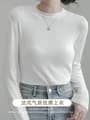 T-shirt à manches longues en coton blanc pour femme, vêtement de couleur pure, sans doublure