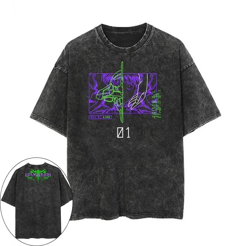 Neon Genesis Evangelion Japon Anime EVA Shinji Ikari T-Shirt homme et femme coton lavé vieux rétro Y