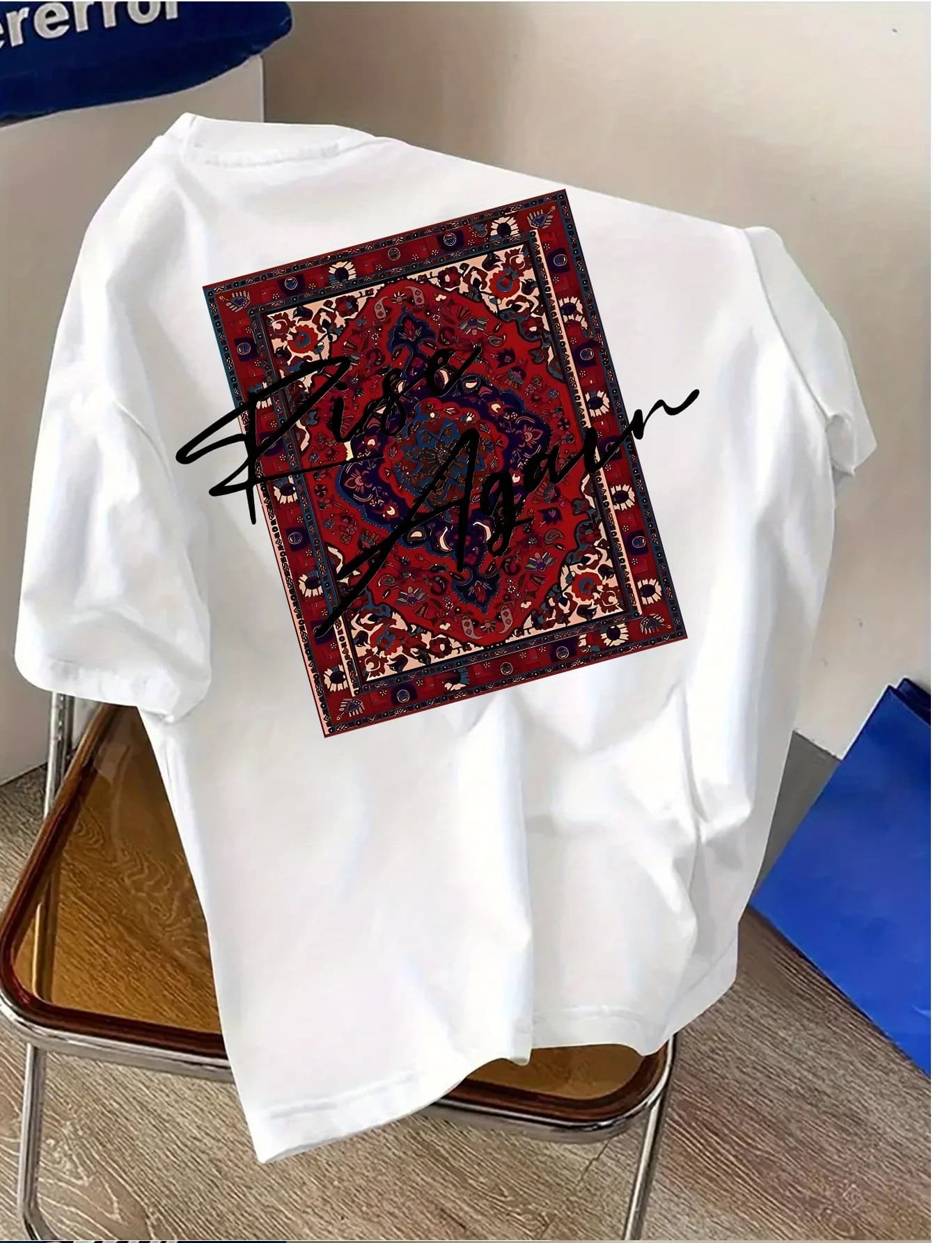 T-shirt graphique à motif de tapis persan Rise Again pour homme, respirant, 100% coton, parfait pour
