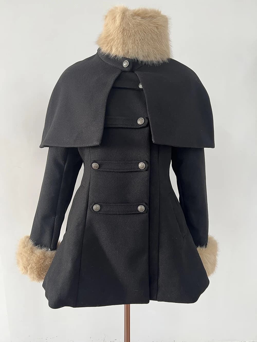 Cape détachable pour Socialite française, manches en fourrure, manteau en laine pour femme, hauts à 