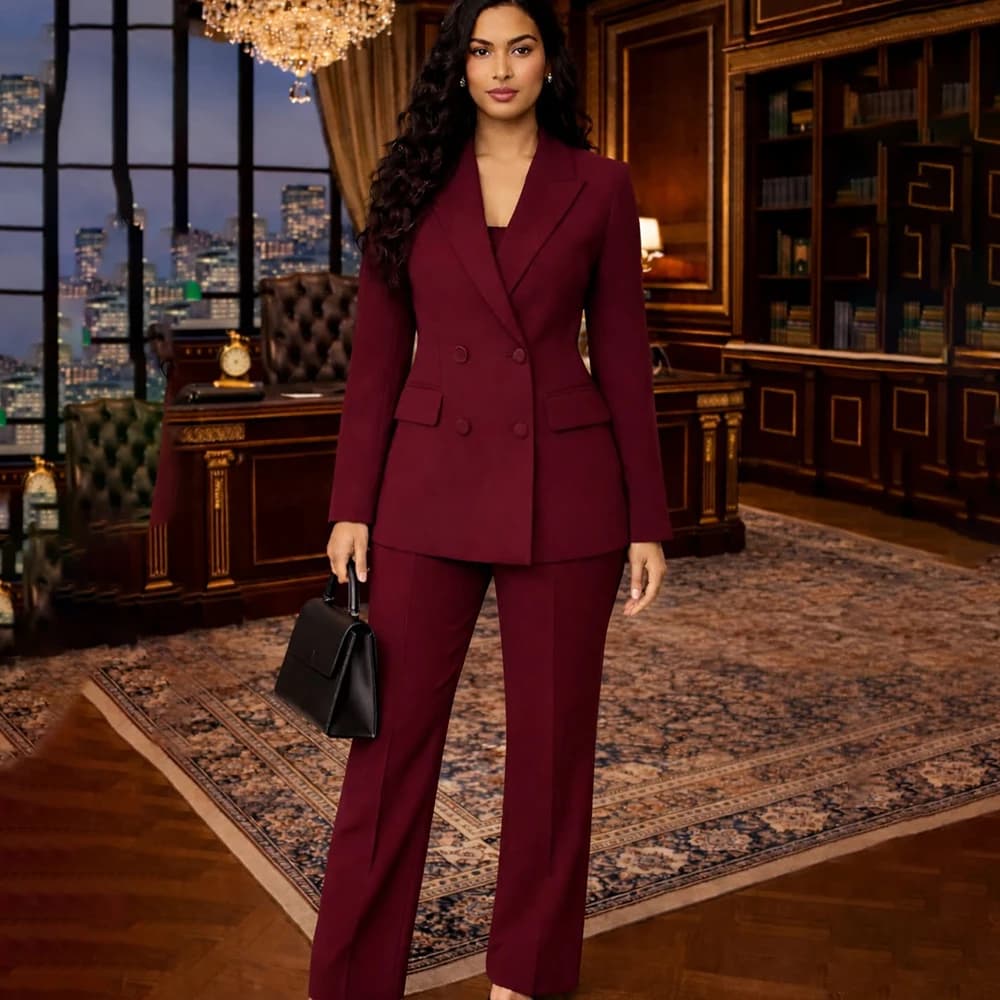 Costumes pour femmes bordeaux, blazer à double boutonnage, veste et pantalon de haute qualité, tenue