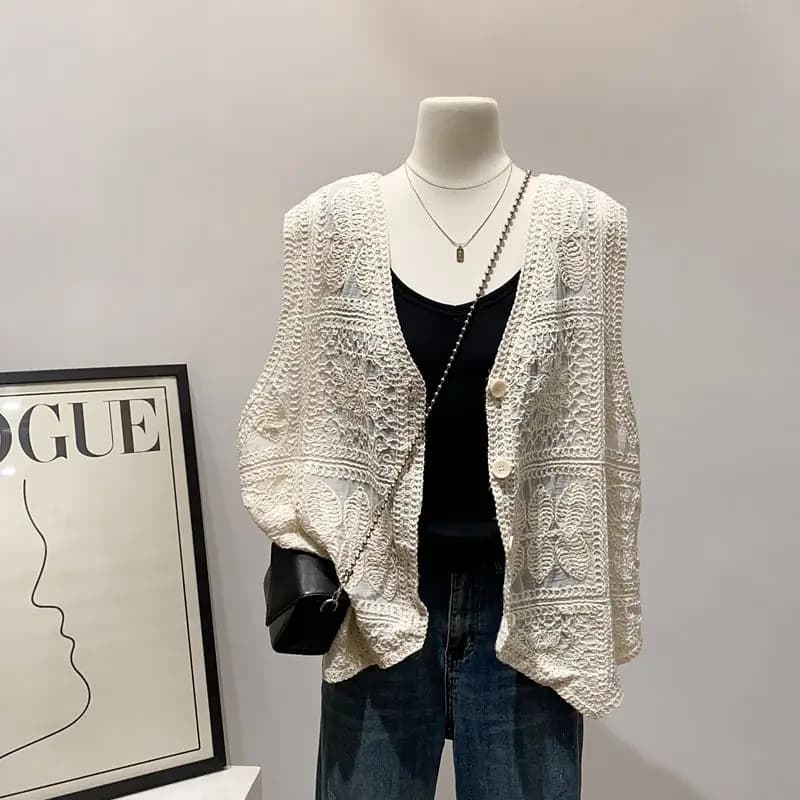 Blouson vintage en fibre de crochet pour femme, veste de plage, précieux, style boho, décontracté, é