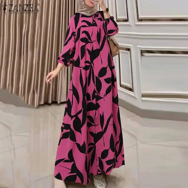 ZANZEA-Robe Maxi à Manches sulfpour Femme Musulmane, Vêtement Éducatif Islamique, Abaya Bohème, Impr