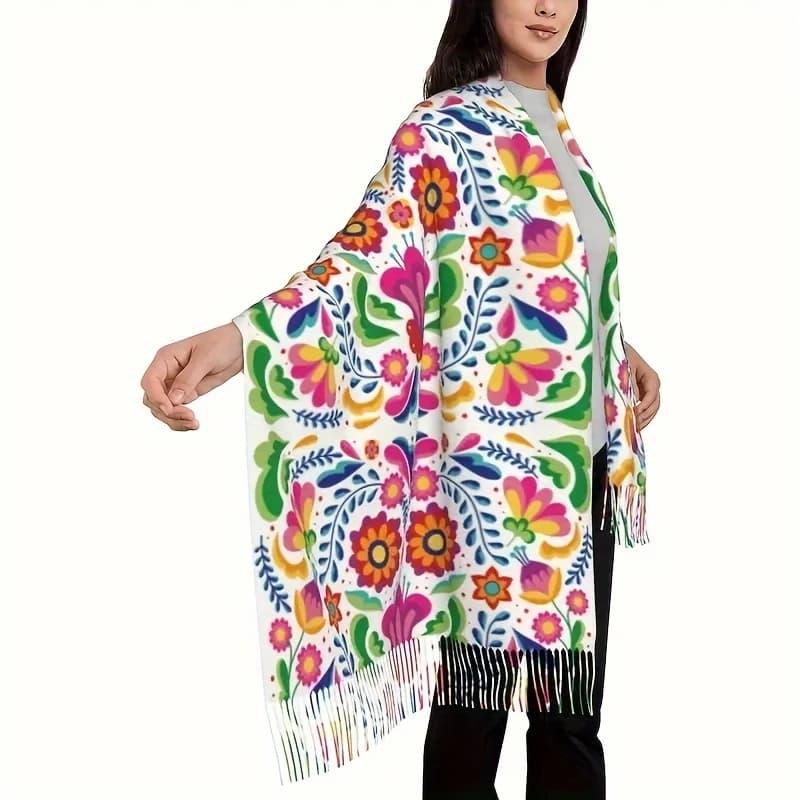 Châle poncho floral pour femme, grande écharpe de couverture douce et chaude, imprimé mexicain, styl