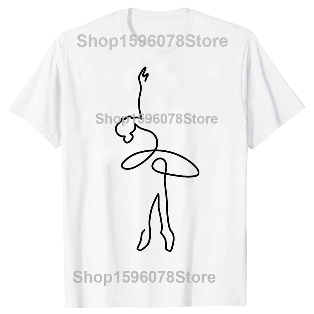 T-shirts amusants BALLERINA LINE ART pour hommes et femmes, t-shirt décontracté à la mode, 100% coto