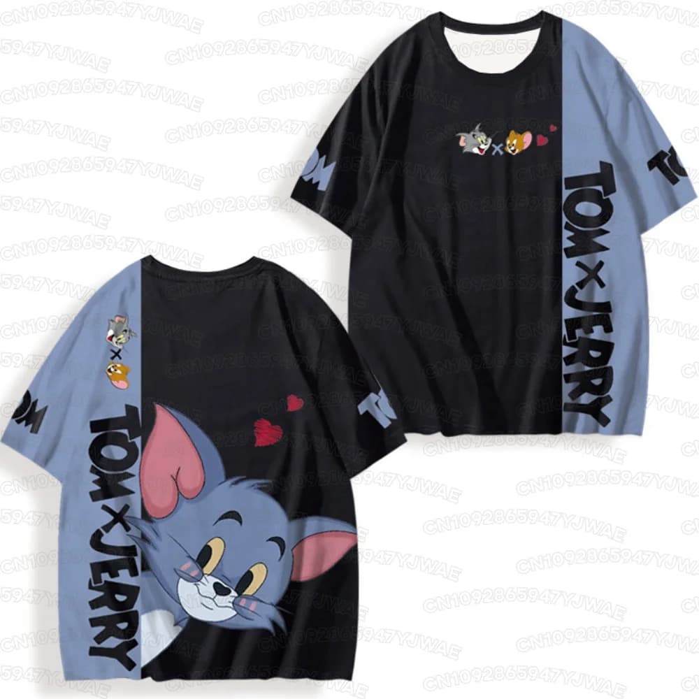 T-shirt décontracté à manches courtes pour hommes et femmes, imprimé dessin animé Tom et Jerry, séch