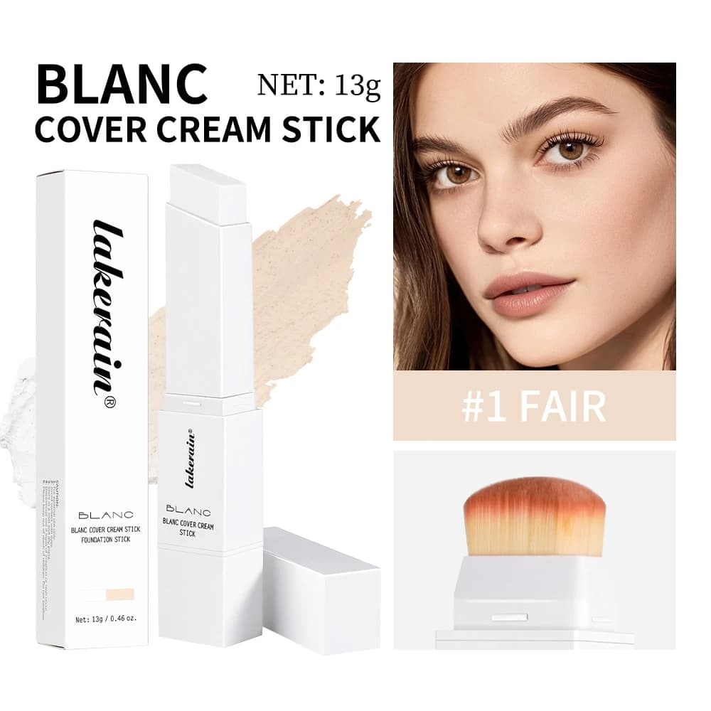 Fond de Teint Crème en Stick Blanc Changeant de Couleur avec Pinceau Amovible – Base de Maquillage C