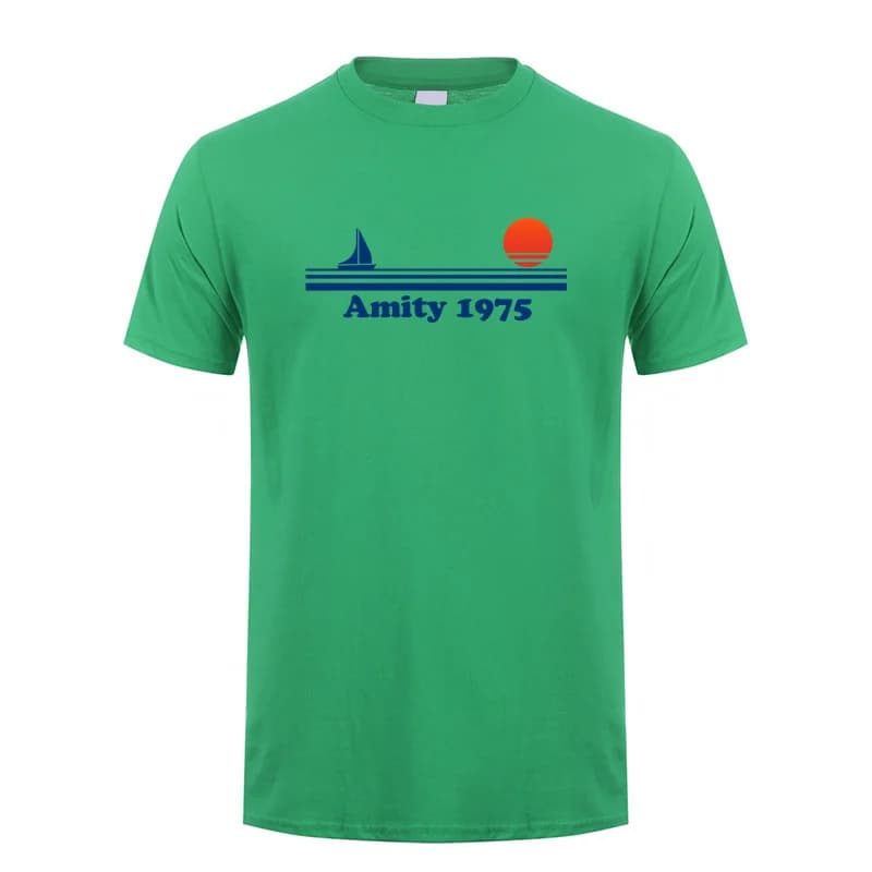 Amity 1975 t-shirt été hommes coton à manches courtes mâchoires rétro imprimé hauts t-shirts OT-033