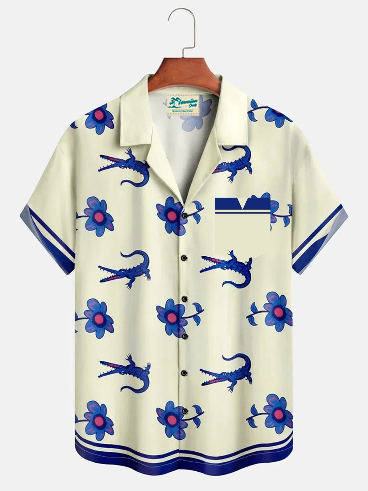 Chemise Crocodile florale pour hommes, chemise hawaïenne d'été à manches courtes, chemise à revers,