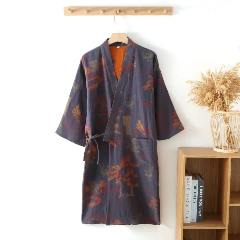 Peignoir Kimono en Coton pour Homme, Robe de Chambre Jacquard Imprimée pour le Printemps, Vêtement d