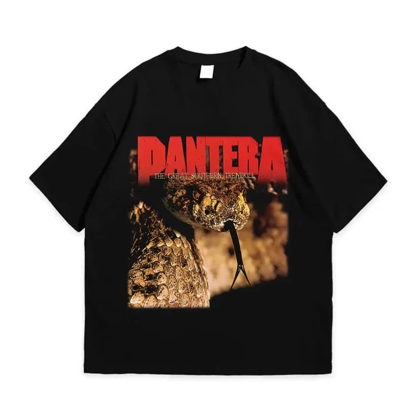Pantera T-shirt en coton noir pour hommes, style streetwear décontracté, style grunge