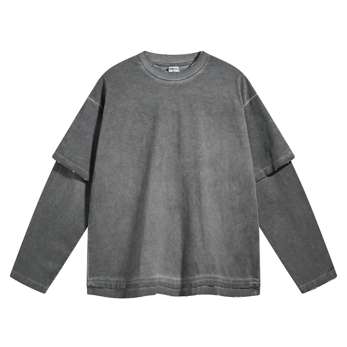 Faux deux T-shirts à manches longues sales, teints et usés