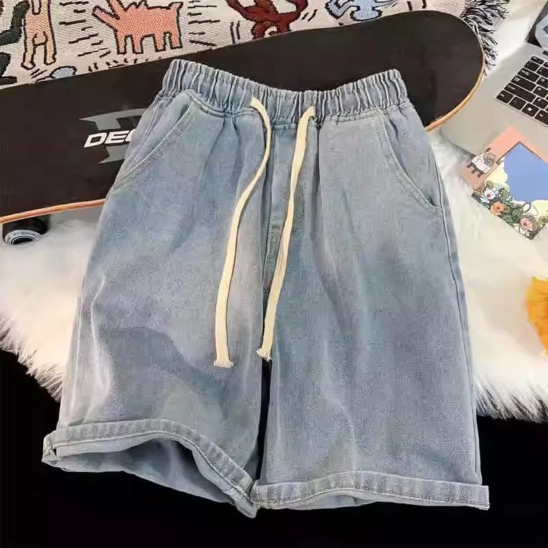 Jean noir Vintage Y2k pour hommes, pantalon large décontracté taille basse, short en jean porté, vêt