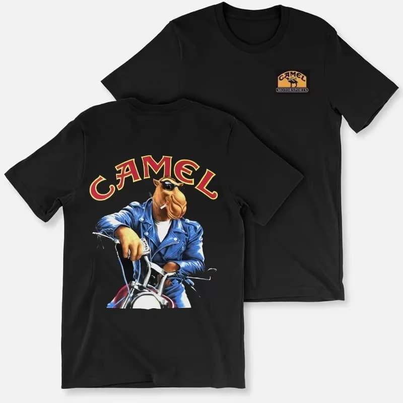 T-shirt rétro en coton vintage avec motif Camel Cigarettes, manches courtes, décontracté, streetwear