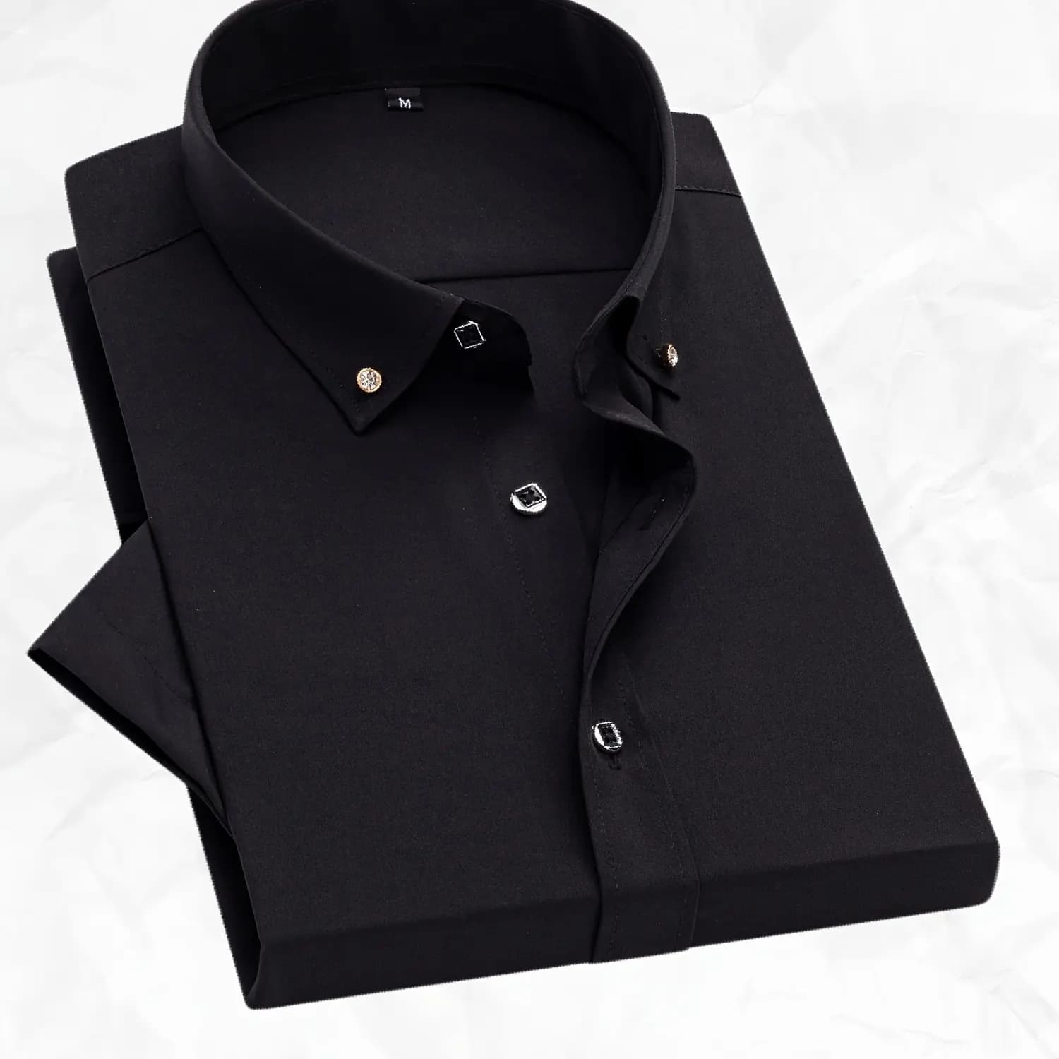 Chemise à manches courtes pour homme 2026 avec strass, unie, style business-casual