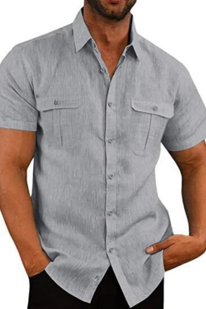 Chemise boutonnée à manches courtes texturée pour homme avec poches poitrine, haut décontracté léger