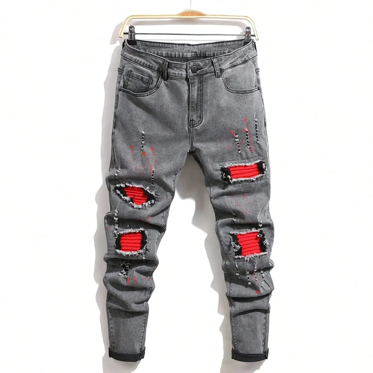 Jeans déchirés pour homme, coupe skinny, extensibles, style motard, décontractés, slim fit, avec bro