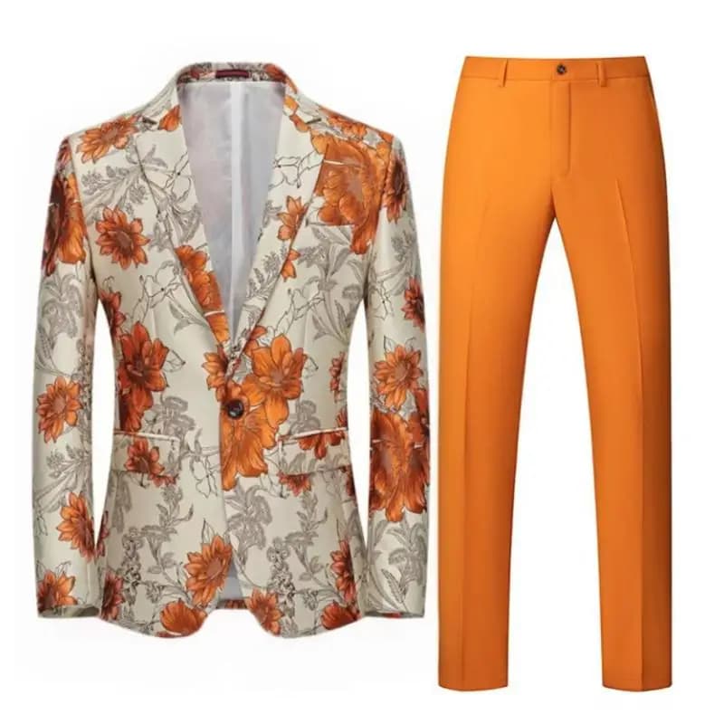 Veste et pantalon à motif de fleurs d'oranger trempés pour hommes, un bouton, décontracté, affaires,