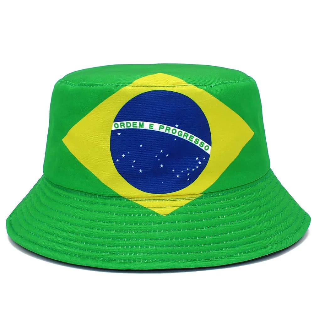 Chapeau Bob Réversible Drapeau Brésilien – Chapeau de Pêcheur Double Face à Calotte Plate pour Homme